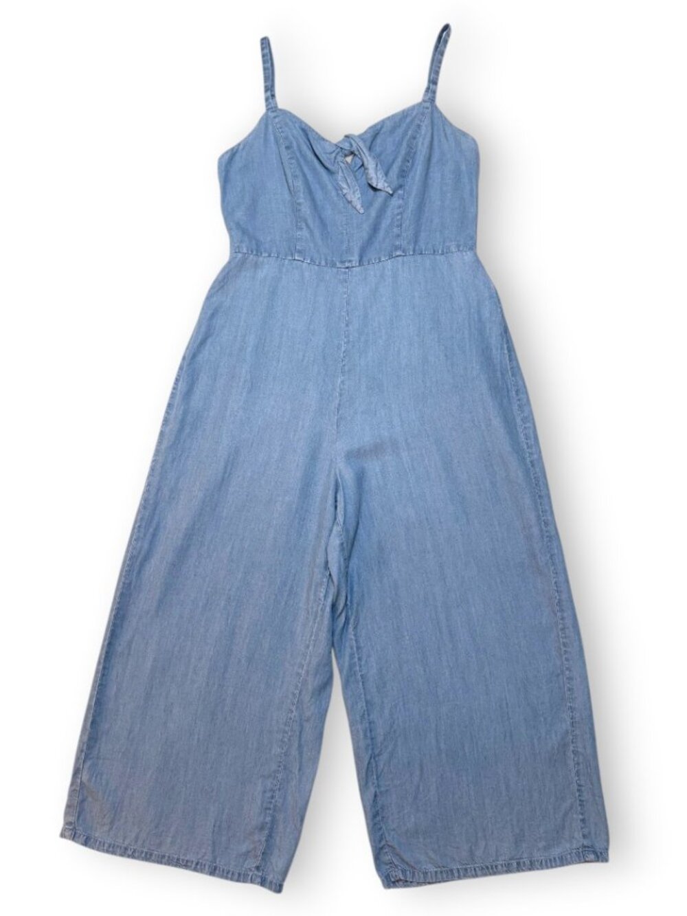 Old Navy Chambray Tie Front Wide Leg Jumpsuit Sweetheart Boho Crop Denim Small